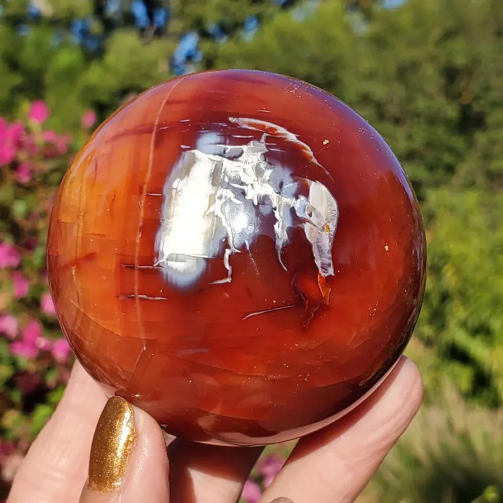 Carnelian Orca Agate Mix Translucent Druzy Cave Crystal Sphere 390 grams 66mm